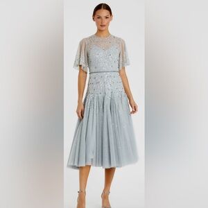 Mac Duggal Glittering Gray Midi Dress